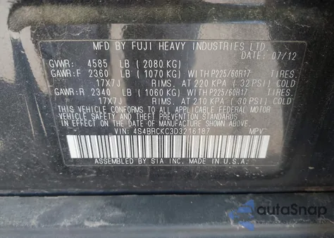 2013 Subaru Outback 2.5I Limited from USA, damaged, VIN 4S4BRCKC3D3216187